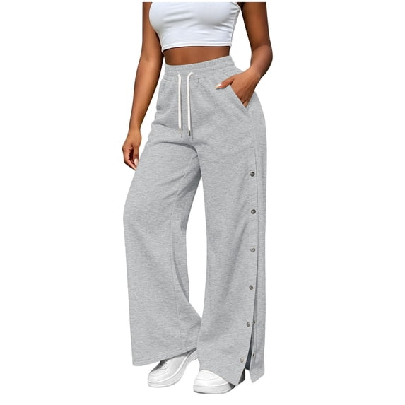 JIAYUE Women's Pants Casual Solid Color Drawstring With Pockets Button Design And Side Slit Long Sweatpants For Daily Lightweight Fashion Beach Vocation Wear