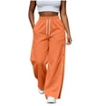 thumbnail image 1 of JIAYUE Women's Pants Casual Solid Color Drawstring With Pockets Button Design And Side Slit Long Sweatpants For Daily Lightweight Fashion Beach Vocation Wear, 1 of 9