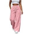 thumbnail image 1 of JIAYUE Women's Pants Casual Solid Color Drawstring With Pockets Button Design And Side Slit Long Sweatpants For Daily Relaxed Fit Lightweight Breathable Wear, 1 of 9
