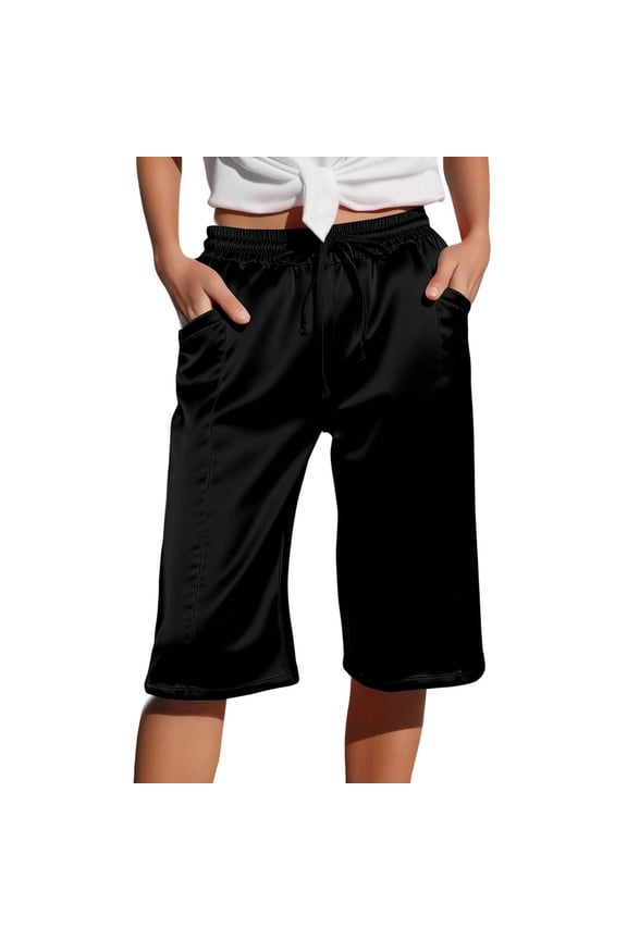 Women's Pants Knee Length Effortless Mid Waist Slim Fit Solid Color Comfortable Lightweight Everyday Wear Casual Bottoms For Women