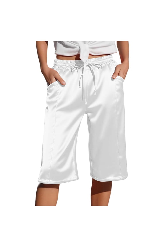 Women's Pants Knee Length Effortless Mid Waist Slim Fit Solid Color Comfortable Lightweight Everyday Wear Trendy Bottoms For Women