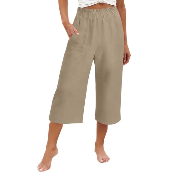 JIAYUE Women's Pants Solid Color Calf Length Loose High Waist Pocket Comfortable Everyday Wear Casual Bottoms For Women