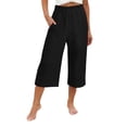 thumbnail image 1 of JIAYUE Women's Pants Solid Color Calf Length Loose High Waist Pocket Comfortable Everyday Wear Trendy Bottoms For Women, 1 of 6