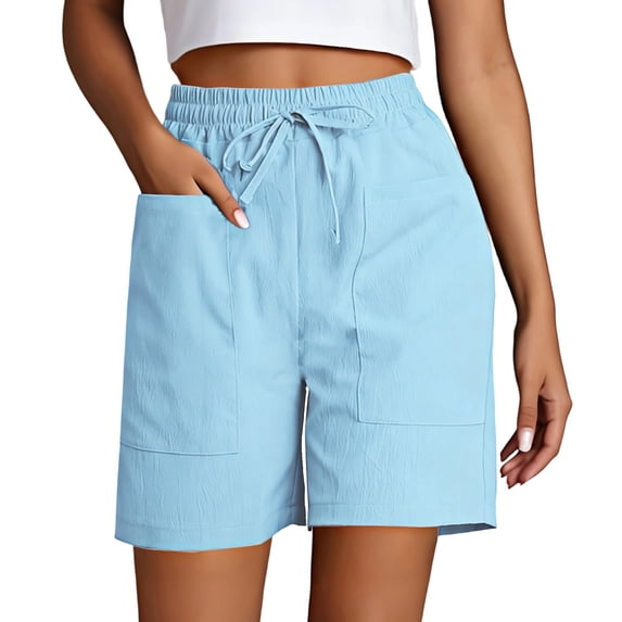 JIAYUE Women's Shorts Casual Drawstring With Large Pockets Lightweight Comfort Stretch Solid Color Elastic High Waist For Summer Everyday Wear Breathable Female Bottoms