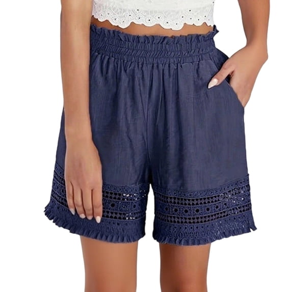 JIAYUE Women's Shorts Casual Loose Fit Everyday Wear Comfortable Relaxed Solid Color Lace Hem Elastic Waist For Spring Summer Autumn Breathable Female Bottoms