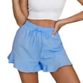 thumbnail image 1 of JIAYUE Women's Shorts Cozy Classic Solid Color Ruffle Hem Elastic High Waist Drawstring Casual Trendy Female Bottoms, 1 of 5