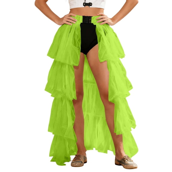 JIAYUE Women's Skirts Ankle-Length Party Style Mesh Patchwork Ball Gown Solid Color Prom Dresses Cozy Female Skirt