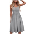 thumbnail image 1 of JIAYUE Women's Summer Dresses V-Neck Pure Color Sleeveless Casual Pleated Knee-length Fit And Flare Beach Party Dress For Female, 1 of 4