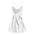 thumbnail image 1 of JIAYUE Women's Summer Dresses Versatile Solid Color Mini Backless V Neck Loungewear Female Spaghetti Strap Sleeveless Satin Silk Dress, 1 of 2