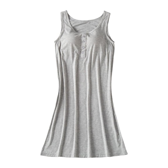 JIAYUE Women's Summer Dresses With Built In Bra Sleeveless Pure Color Crew Neck Mini Loungewear Casual Loose Soft Comfy Tank Dress