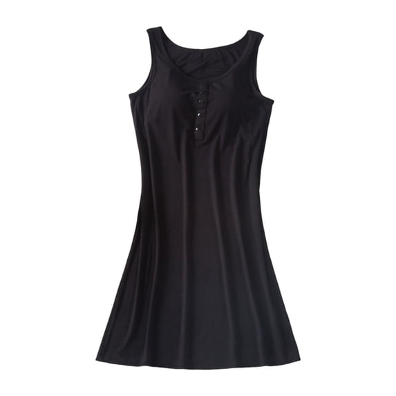 JIAYUE Women's Summer Dresses With Built In Bra Sleeveless Pure Color Crew Neck Mini Loungewear Casual Loose Soft Comfy Tank Dress