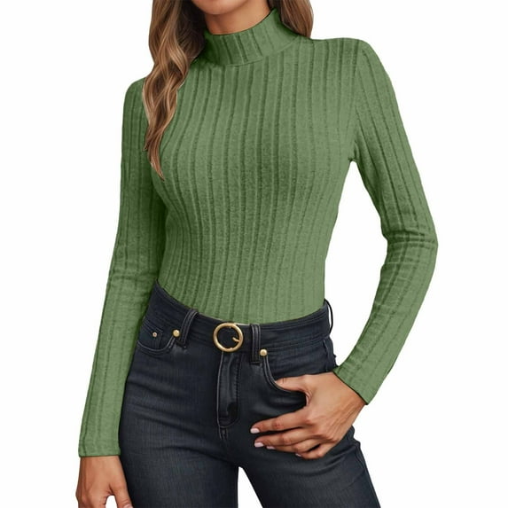 JIAYUE Women's Sweater Solid Color High Neck Ribbed Knit Pullover Slim Fit Long Sleeve Casual Wear And Daily Outfits With Comfortable Stretch Fabric Leisure Female Tops