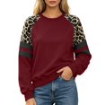 thumbnail image 1 of JIAYUE Women's Sweatshirt Crew Neck Long Sleeves Leopard Color Block Sleeve Stripe Detail Pullover Top for Fall Workout Wear, 1 of 4