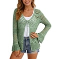thumbnail image 1 of JIAYUE Women's Swimsuit Cover-Ups Solid Color Long Sleeve V Neck Lace Up Knit Scalloped Beach Hollow Cardigan Comfortable Swimwear Cover Up Top, 1 of 6