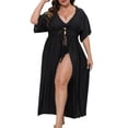 thumbnail image 1 of JIAYUE Women's Swimwear Cover-Ups Half Sleeve V Neck Hollow Lace Up Plus Size Pleated Solid Color Ankle Length Bathing Suit Cover Up Dresses, 1 of 6