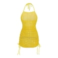thumbnail image 1 of JIAYUE Women's Swimwear Cover-Ups Halter Neck Above Knee Solid Color With Drawstring Pleated Hollow Cozy Beach Mesh Swimsuit Cover Up Dresses, 1 of 4
