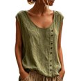 thumbnail image 1 of JIAYUE Women's T Shirt U Neck Solid Color Linen Sleeveless Tank Tops Buttons Casual Loose Fit Summer Breathable Lightweight Vest For Daily Vacation Beach Wear, 1 of 5