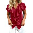 thumbnail image 1 of JIAYUE Women's T Shirt V Neck Ruffle Short Sleeve Button Down Tees Solid Color Casual Flutter Sleeve Tunic Shirts For Office Daily Wear And Outdoor Workout Tops, 1 of 4