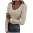 thumbnail image 1 of JIAYUE Women's T-Shirts Long Sleeve Solid Color V Neck Slim Fit Basic Casual Ribbed Thermal Under Tee Classic Female Tops, 1 of 6