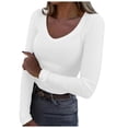 thumbnail image 1 of JIAYUE Women's T-Shirts Long Sleeve Solid Color V Neck Slim Fit Basic Casual Ribbed Thermal Under Tee Trendy Female Tops, 1 of 6