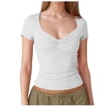 thumbnail image 1 of JIAYUE Women's T-Shirts Sexy Front V Neck Double Lined Short Sleeve Solid Color Slim Fit Crop Tee Classic Female Tops, 1 of 8