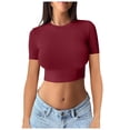 thumbnail image 1 of JIAYUE Women's T-Shirts Short Sleeve Solid Color Slim Fit Crew Neck Basic Crop Casual Streetwear Clothes Leisure Female Tops, 1 of 4
