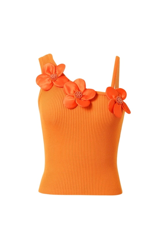 Women's Tank Top Fashion Solid Color Sim Fit Asymmetrical Neck Sexy Flower Bodice Casual Sleeveless Female Summer Vest