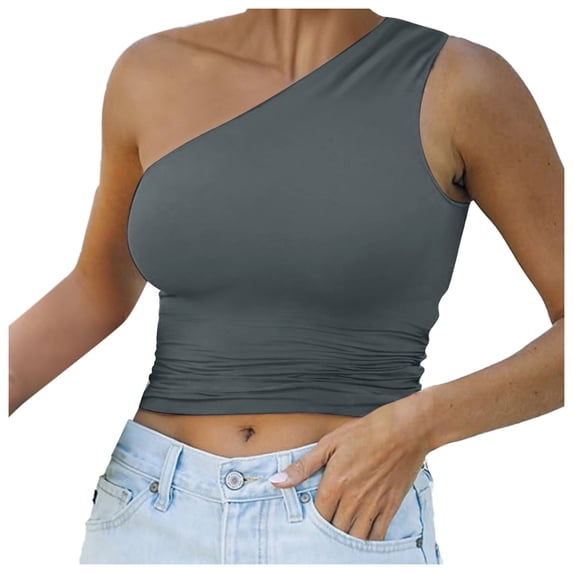 JIAYUE Women's Tank Top One Shoulder Asymmetrical Neck Sleeveless Versatile Cozy Crop Solid Color Sexy Trendy Female Vest
