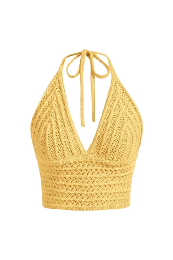Women's Tank Tops Solid Color Summer Hollow Knit Halter Neck Sleeveless Beach Boho Casual Stretchy Comfortable Breathable Leisure Female Camisole