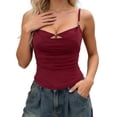 thumbnail image 1 of JIAYUE Women's Tank Tops Solid Color Summer With Beaded V-Neck And Ruffle Slim Fit Sleeveless For Casual Wear Classic Female Camisole, 1 of 3