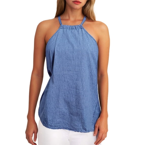 JIAYUE Women's Tank Tops Stylish Halter Neck Solid Color Basic Sleeveless Comfortable Versatile Loose Fit Female Casual Vest