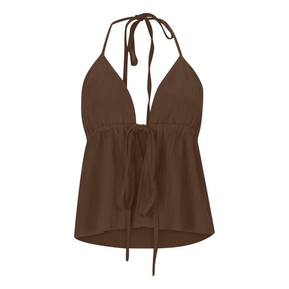 JIAYUE Women's Tank Tops Summer Fashion Casual Sleeveless V Neck Solid Color Lace Up Jacquard Drawstring Back Suspenders Female Vest