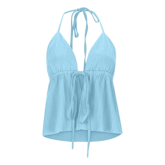 JIAYUE Women's Tank Tops Summer Fashion Casual Sleeveless V Neck Solid Color Lace Up Jacquard Drawstring Back Suspenders Female Vest