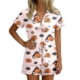 thumbnail image 1 of JIAYUE Women's Two Piece Pajama Set Soft Breathable Loungewear With Halloween Cute Print Notch Collar Button Short Sleeve Tops With Elastic Shorts Cozy Sleepwear Indoor Rest, 1 of 7