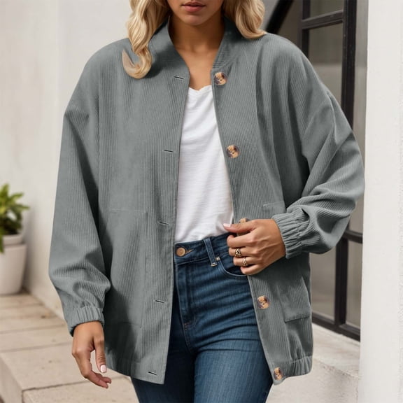 JIAYUE Womens Autumn Outerwear Coat Jacket Solid Color Long Sleeve Loose Button Windbreaker For Ladies Elegant Social Coat