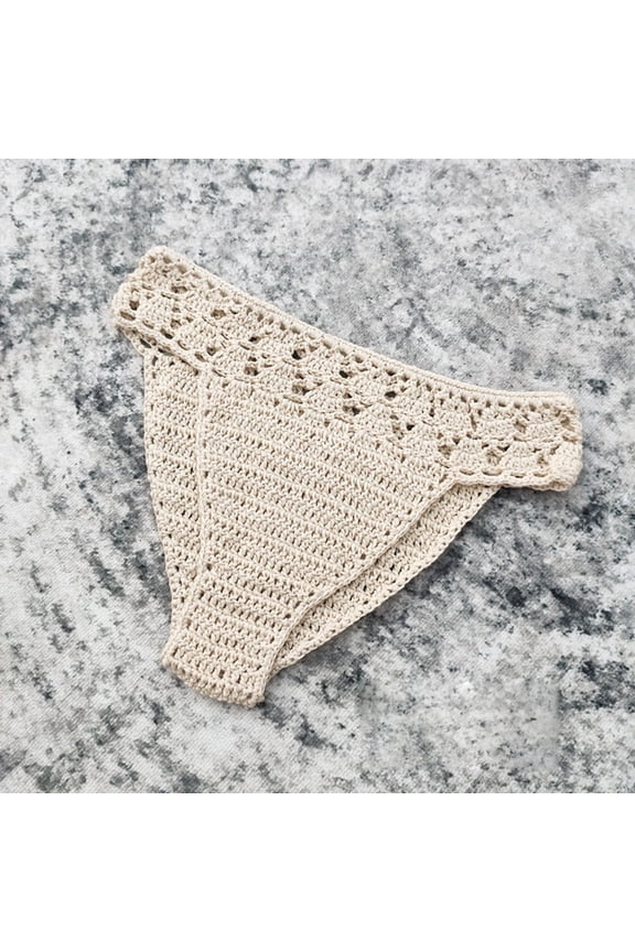 Womens Bohemian Swimwear Crochet Bikini Briefs Hollow High Waisted Solid Color Swim Bottoms Holiday Beach Bathing Suit