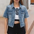 thumbnail image 1 of JIAYUE Womens Denim Outerwear Coats Jackets Solid Color Short Sleeve Relaxed Fit Button Trucker Cropped For Women Classic Design, 1 of 8