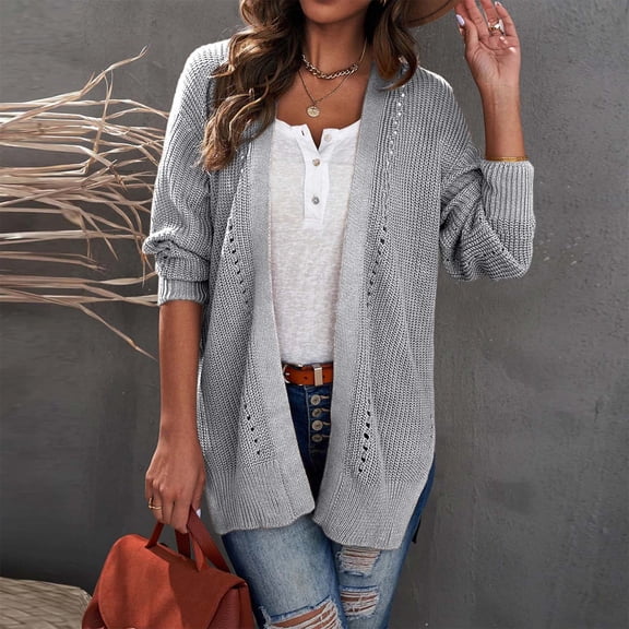 JIAYUE Womens Jacket Coat Outerwear Solid Color Long Sleeve Slim Pull-On Knitted Cardigan Pullover For Women Casual Dailywear