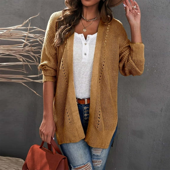 JIAYUE Womens Jacket Coat Outerwear Solid Color Long Sleeve Slim Pull-On Knitted Cardigan Pullover For Women Casual Dailywear