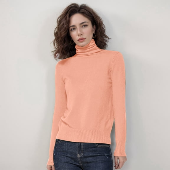 JIAYUE Womens Knit Sweater Solid Color Long Sleeve Drop Shoulder Turtleneck Relaxed Fit Pullover For Winter Warm Tops