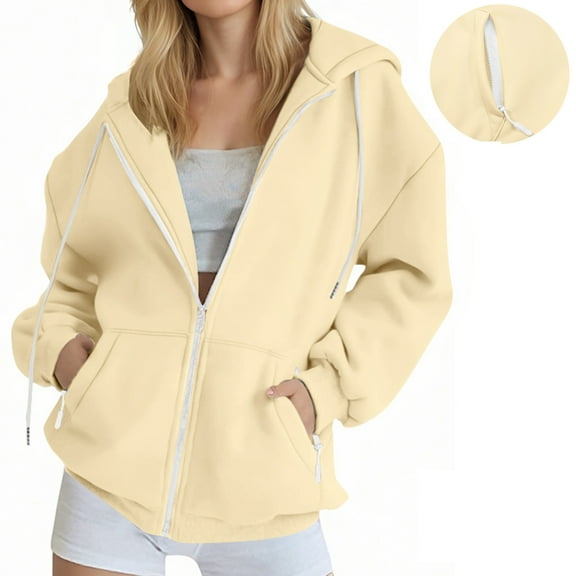 JIAYUE Womens Outerwear Coats Jackets Solid Color Long Sleeve Relaxed Fit Zipper Sport Hooded with Pockets For Women Classic Design