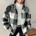 thumbnail image 1 of JIAYUE Womens Outerwear Jacket Coat Plaid Long Sleeve Relaxed Fit Zipper Snug Warmth Hooded Sherpa For Women Casual Dailywear, 1 of 5