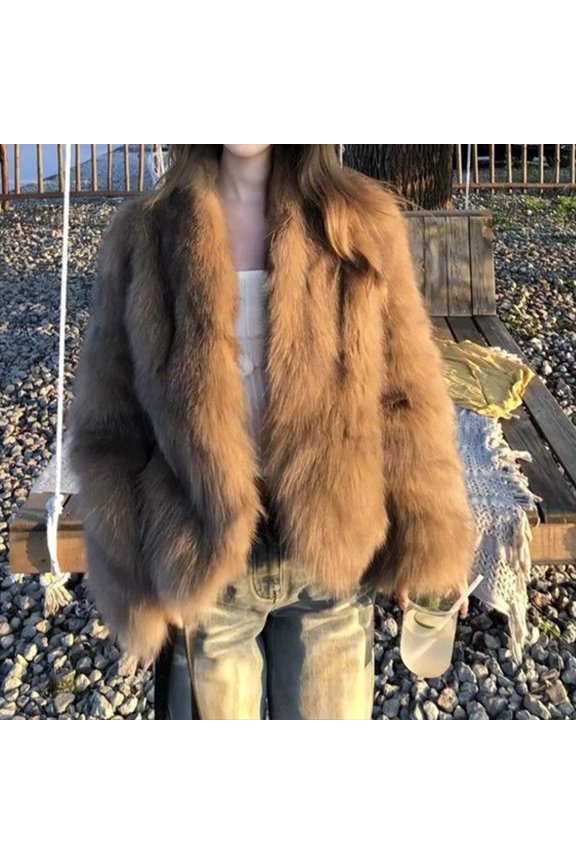 Womens Outerwear Jacket Coat Solid Color Long Sleeve Relaxed Fit Pull-On Teddy Cropped For Ladies Cool Weather Streetwear