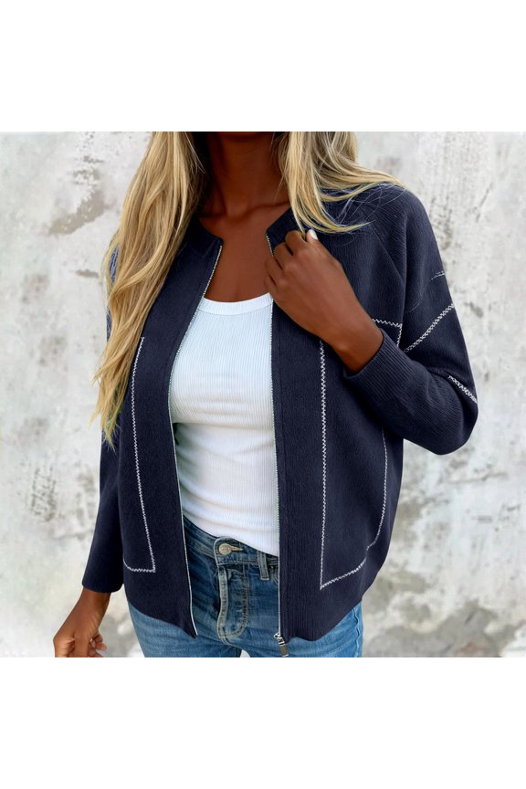 Womens Outerwear Jacket Coat Solid Color Long Sleeve Relaxed Fit Zipper Bomber For Ladies Cool Weather Streetwear