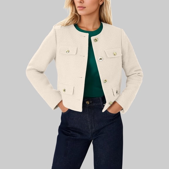 JIAYUE Womens Outerwear Jacket Relaxed Fit Solid Color Long Sleeve Button Front Sport Style Cropped For Cozy Seasonal Jacket