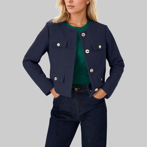 JIAYUE Womens Outerwear Jacket Relaxed Fit Solid Color Long Sleeve Button Front Sport Style Cropped For Cozy Seasonal Jacket