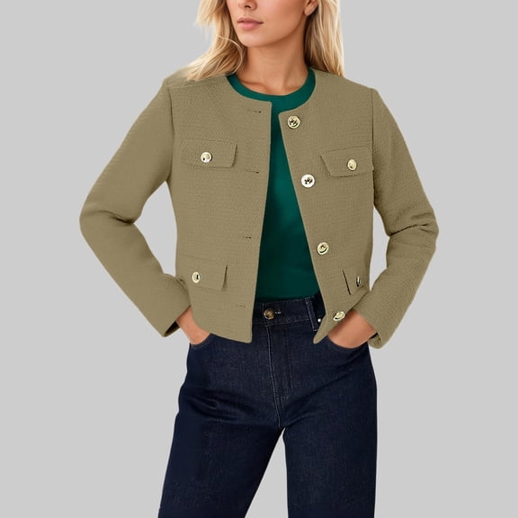 JIAYUE Womens Outerwear Jacket Relaxed Fit Solid Color Long Sleeve Button Front Sport Style Cropped For Cozy Seasonal Jacket