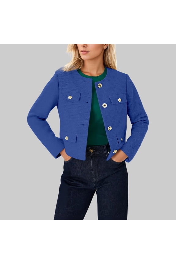 Womens Outerwear Jacket Solid Color Long Sleeve Relaxed Fit Button Front Sport Style Cropped For Cozy Comfy Seasonal Jacket