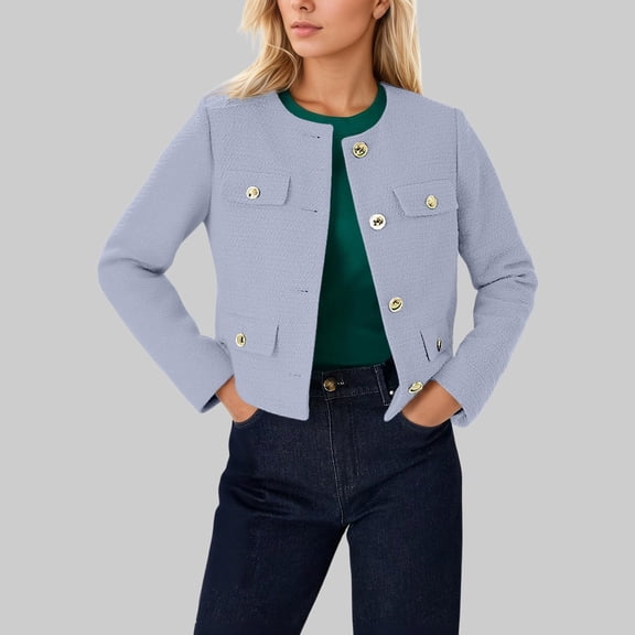 JIAYUE Womens Outerwear Jacket Solid Color Long Sleeve Relaxed Fit Button Front Sport Style Cropped For Cozy Comfy Seasonal Jacket