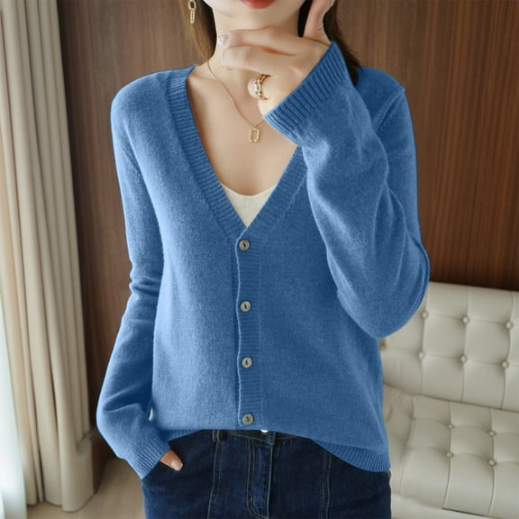 JIAYUE Womens Outerwear Jacket Solid Color Long Sleeve Relaxed Fit Button Front Sport Style Knitted Sweater Cardigan For Elegant Tops
